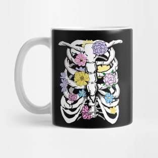 Grunge White Ribcage Pastel Flowers Pastel Goth Punk Mug